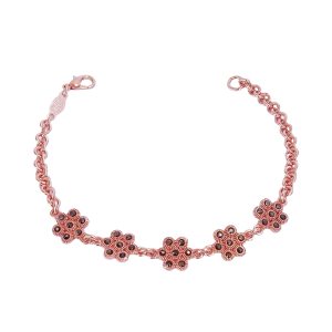 Floral Copper Chain Bracelet for Women with Black Marcasite Accents JW511.1