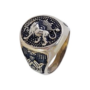 Persian Lion and Sun Ring in Russian Gold with Pahlavi Crown Engraving JW558