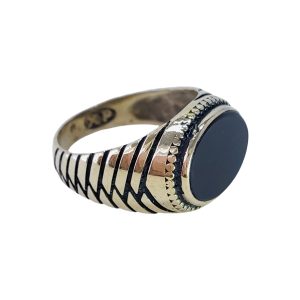 Large Oval Signet Men’s Ring – Russian Gold with Black Stone, Bold Vintage Design JW561