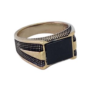 Russian Gold Men’s Square Signet Ring with Black Stone – Bold Vintage Style JW562