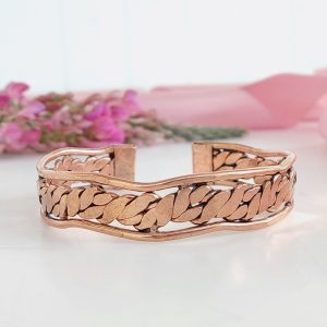 Copper Woven Design Cuff Bracelet – Bold Unisex Copper Bangle JW571