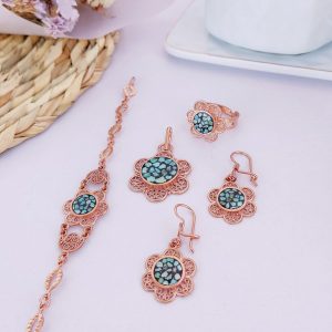 Persian Copper Filigree and Turquoise Jewelry Set – Handcrafted Floral Design JW505.2