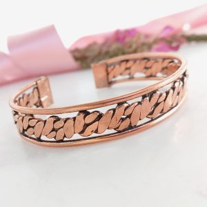 Textured Copper Chain Pattern Cuff – Vintage Boho Copper Bracelet for Men & Women JW570