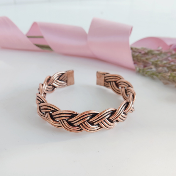 Rustic Braided Copper Wire Bracelet – Adjustable Cuff for Men & Women