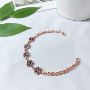 Elegant Women’s Copper Flower Chain Bracelet with Crystals – Lightweight Boho Chic Jewelry JW511.1