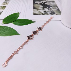 Three Star Copper Chain Bracelet with Crystal Inlay – Elegant Charms Jewelry Gift for Her – Versatile Everyday Copper Bracelet JW513