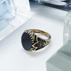 Bold Men’s Fashion Ring in Russian Gold with Black Stone Center JW559
