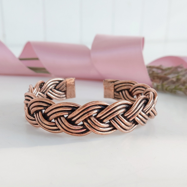 Rustic Copper Wire Braided Bracelet – Adjustable Cuff Bangle for Men & Women
