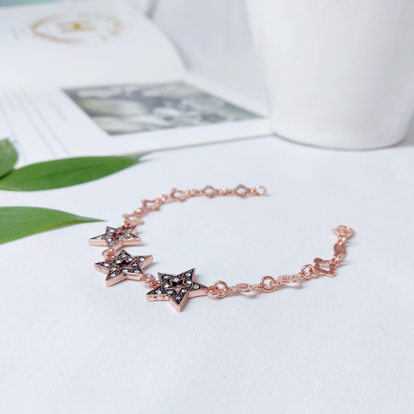 Three Star Copper Chain Bracelet with Crystal Inlay – Elegant Charms Jewelry Gift for Her – Versatile Everyday Copper Bracelet JW513