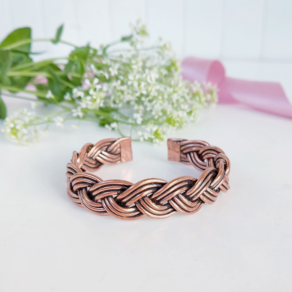Rustic Copper Wire Braided Bracelet – Adjustable Cuff Bangle for Men & Women