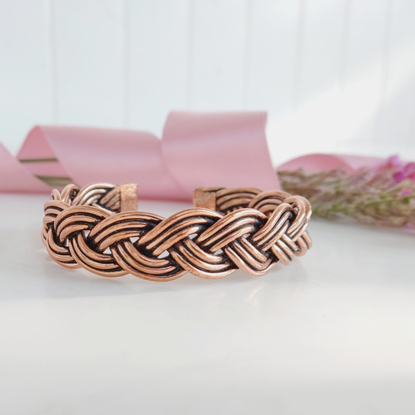 Rustic Copper Wire Braided Bracelet – Adjustable Cuff Bangle for Men & Women
