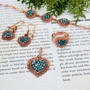 Heart Shaped Copper and Turquoise Jewelry Set - Persian Art