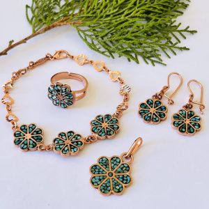 Persian Handcraft Copper and Turquoise Inlay Jewelry Set – Floral Design