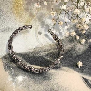 Polished Chrome Heavy Twist Copper Cuff Bracelet – Bold Unisex Vintage Style Jewelry JW578