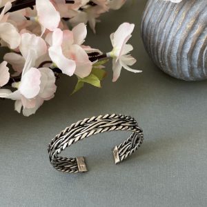 Twist Design Chrome Plated Copper Bracelet | Adjustable Cuff Bangle for Men & Women | Stylish Healing Jewelry Gift JW595