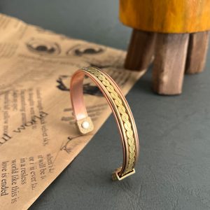 Unisex Magnetic Therapy Cuff Bracelet – Adjustable Copper and Brass Healing Energy Jewelry JW593
