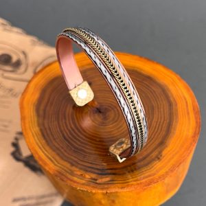 Magnetic Copper Healing Bracelet – Triple Metal Cuff with Brass & Chrome Trim, Adjustable Therapy Jewelry for Men & Women JW598