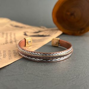 Wellness Copper Magnetic Bracelet – Triple Metal Healing Cuff with Brass & Chrome Accents, Adjustable Therapy Jewelry for Men & Women JW599
