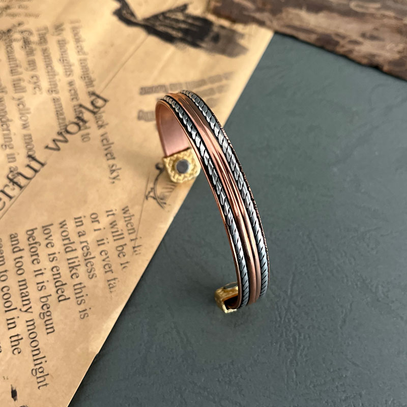 Dual Tone Magnetic Copper Bracelet – Adjustable Healing Cuff for Men & Women