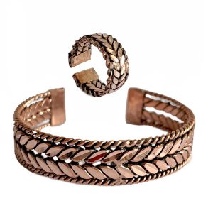 Woven Copper Bracelet and Ring Set – Handmade Historical Jewelry, Healing Copper Cuff & Ring