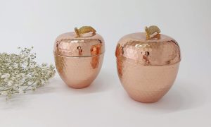 Antique copper sugar bowl with patina finish