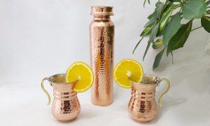 Traditional copper serving dish with hammered finish