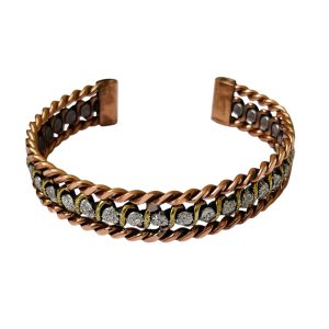 Interlace Core Copper and brass Bracelet with twisted copper wires and textured center line