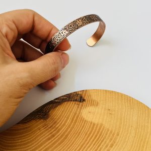 Copper Cuff Bracelet with Floral Engraving | Nature-Inspired Minimal Design Bracelet JW668