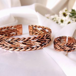 Copper ring and bracelet worn together for everyday style