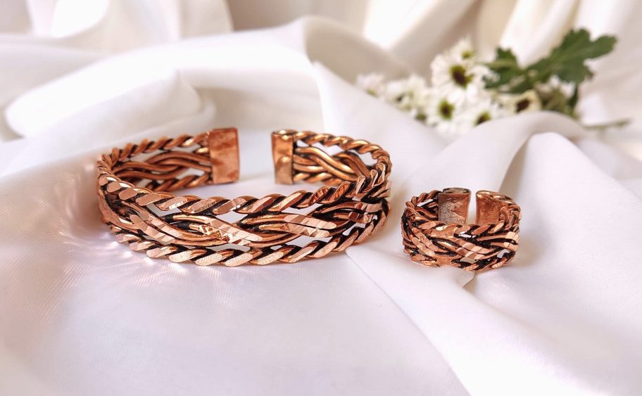 Copper ring and bracelet worn together for everyday style