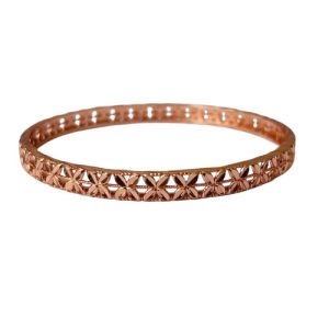 Faceted Copper Bangle Bracelet with Floral Cut Design