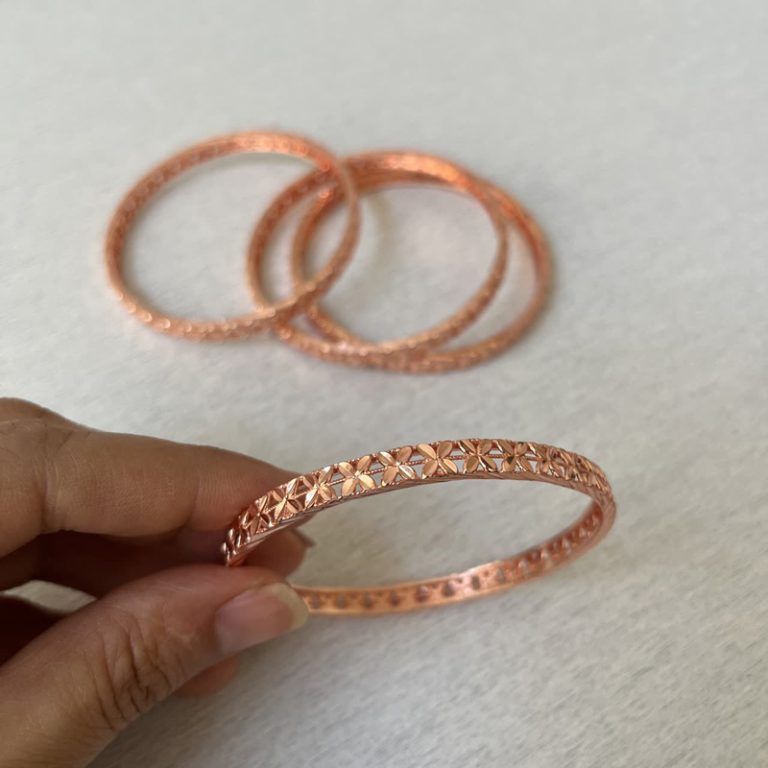 Saba Bangle Faceted Copper Bangle Bracelet – Elegant Floral Cut Design