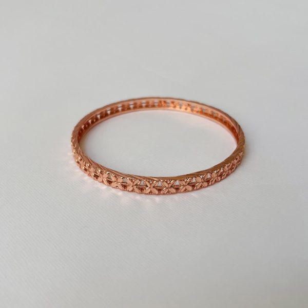 Saba Bangle Faceted Copper Bangle Bracelet – Elegant Floral Cut Design