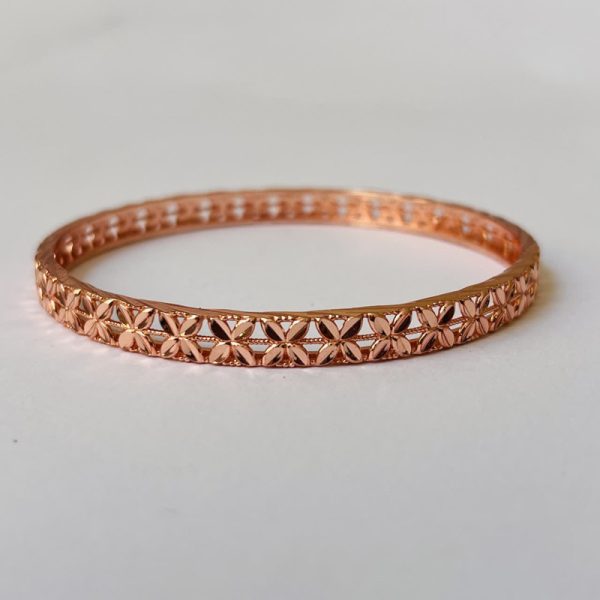 Saba Bangle Faceted Copper Bangle Bracelet – Elegant Floral Cut Design